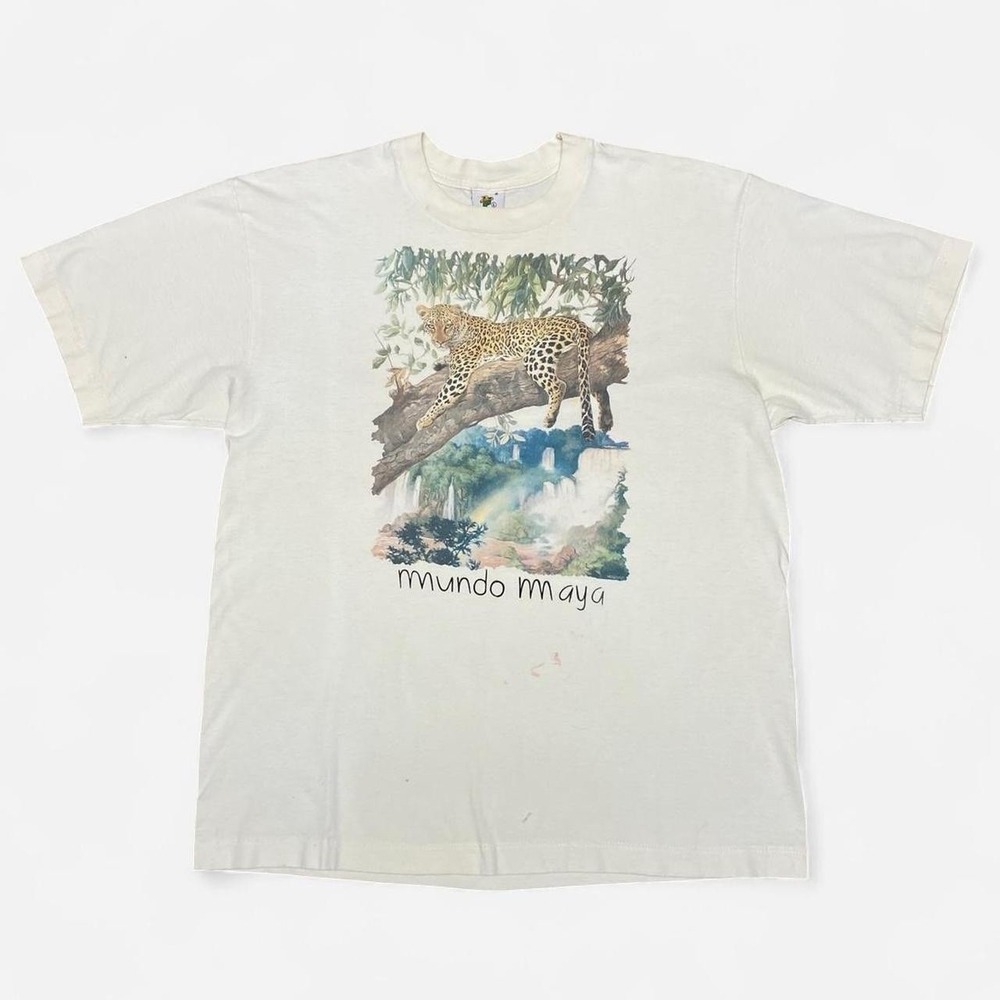 Vintage 90s leopard wildlife Mundo maya graphic T-shirt